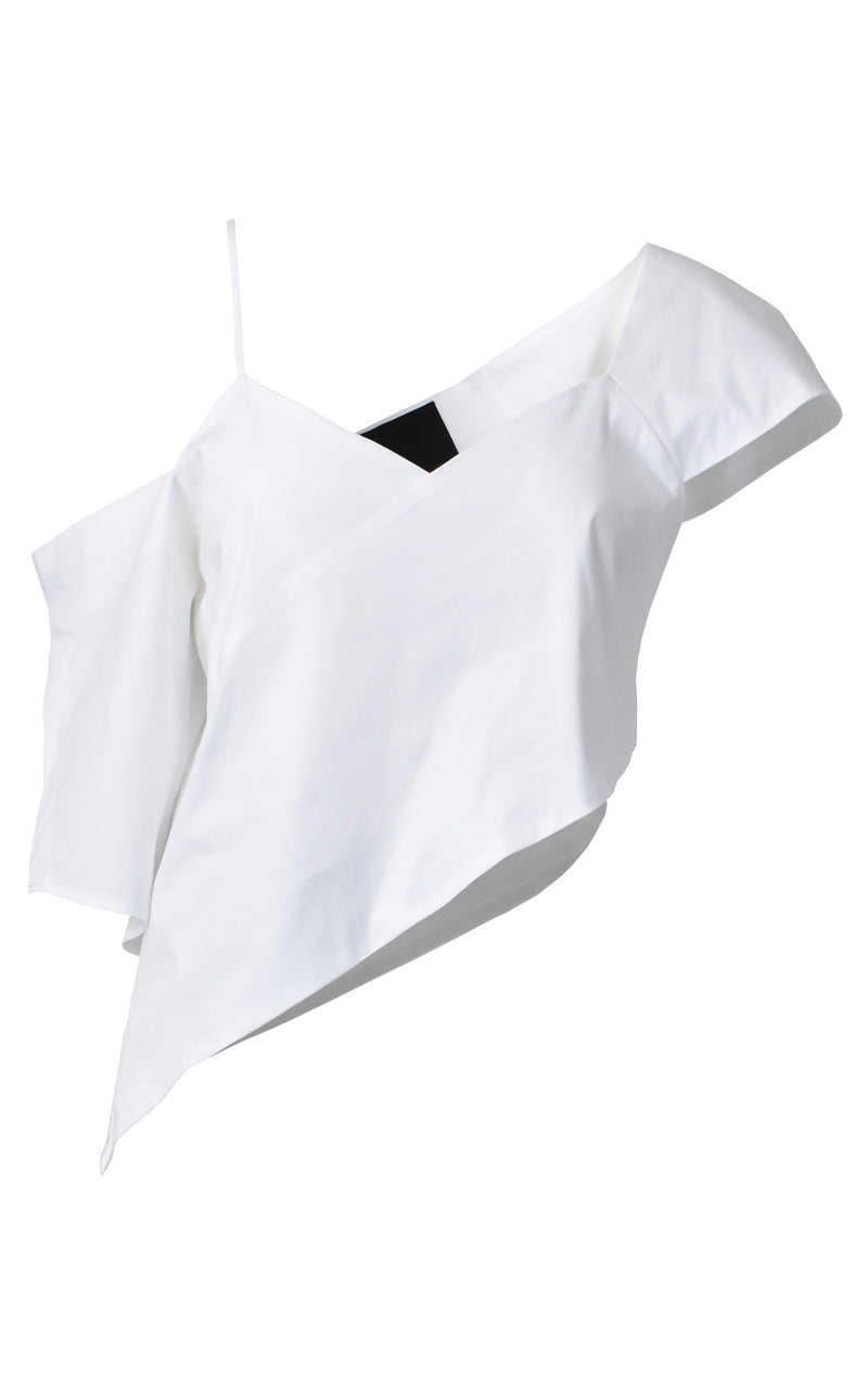 White Asymmetrical Drop Shoulder Tank Top Front