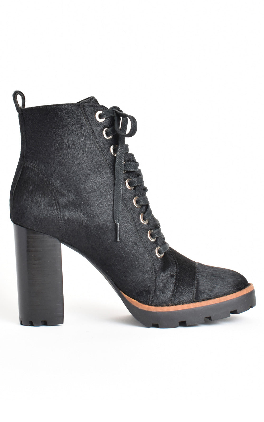 Carrano Calf Hair Lace-Up Platform Boots Black