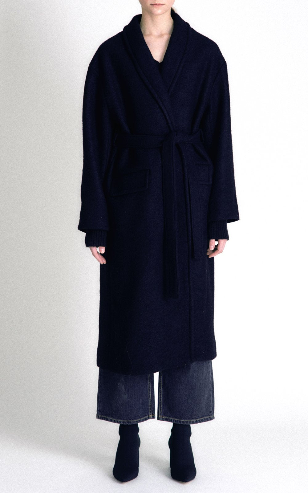 Hidden Forest Market Oversized Long Robe Wool Coat Navy