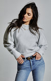 McGuire Bella Bubble Sleeve Fuzzy Fleece Crewneck Sweatshirt Model Front Grey Gardens