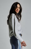 McGuire Bella Bubble Sleeve Fuzzy Fleece Crewneck Sweatshirt Model Side  Grey Gardens
