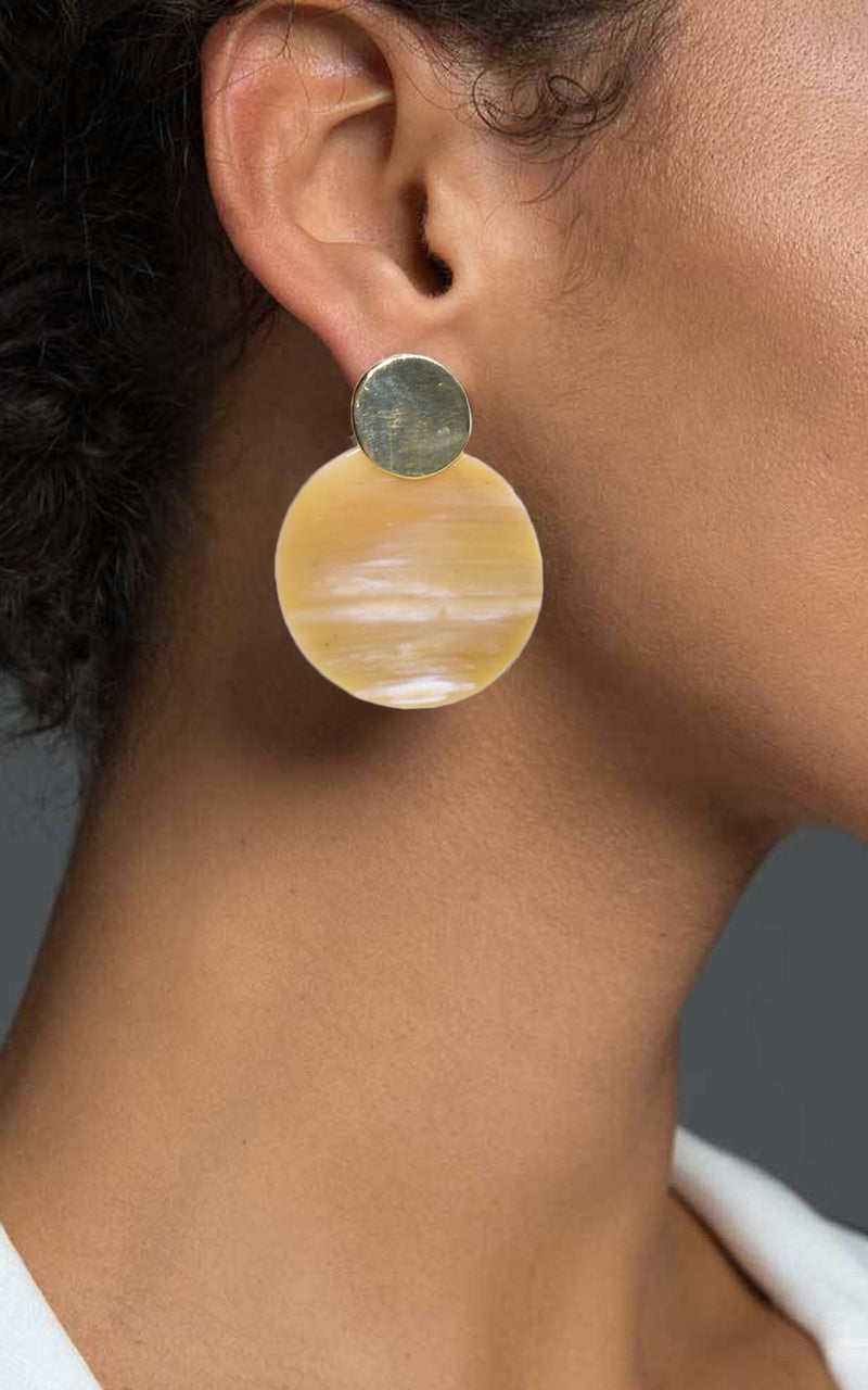 Soko Maxi Coin Contrast Natural Reclaimed Horn & Recycled Brass Stud Earrings