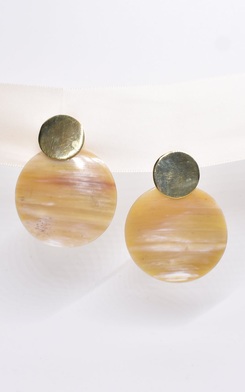 Soko Maxi Coin Contrast Natural Reclaimed Horn & Recycled Brass Stud Earrings