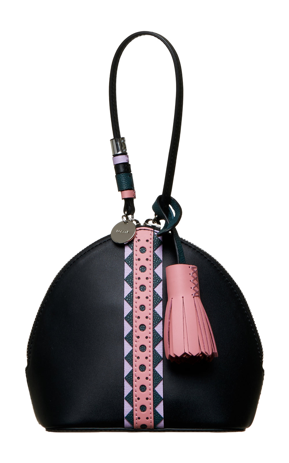 Tribal Black Pink Purple & Teal Hand Strap Mini Leather Handbag