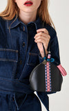 Tribal Black Pink Purple & Teal Hand Strap Mini Leather Handbag