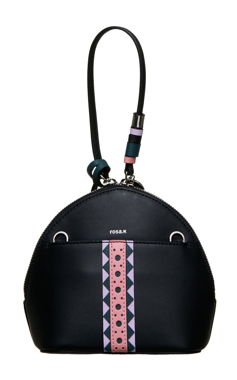 ROSA.K Tribal Black, Pink, Purple, & Teal Hand Strap Mini Leather Handbag