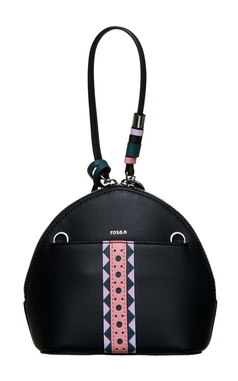 Tribal Black Pink Purple & Teal Hand Strap Mini Leather Handbag