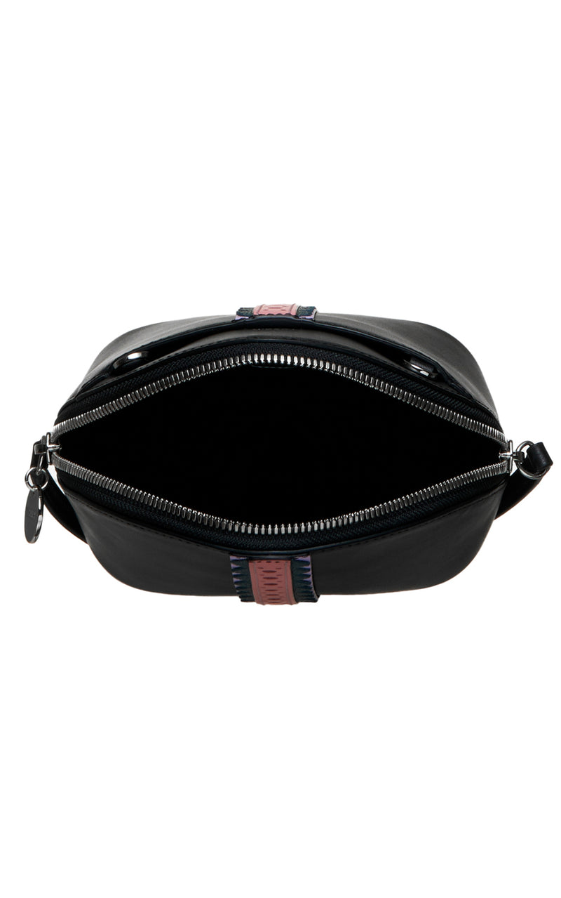 Tribal Black Pink Purple & Teal Hand Strap Mini Leather Handbag