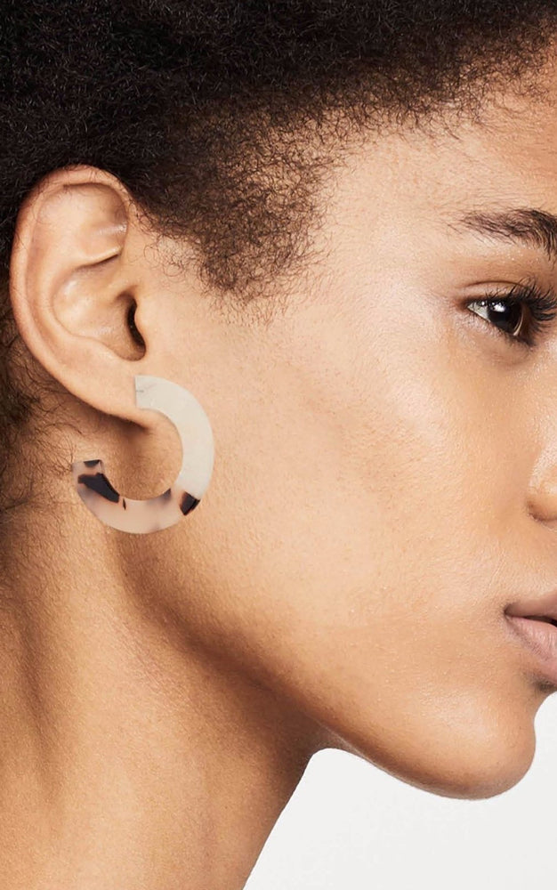 Shashi Peyton Lucite White/Tortoise Hoop Earrings