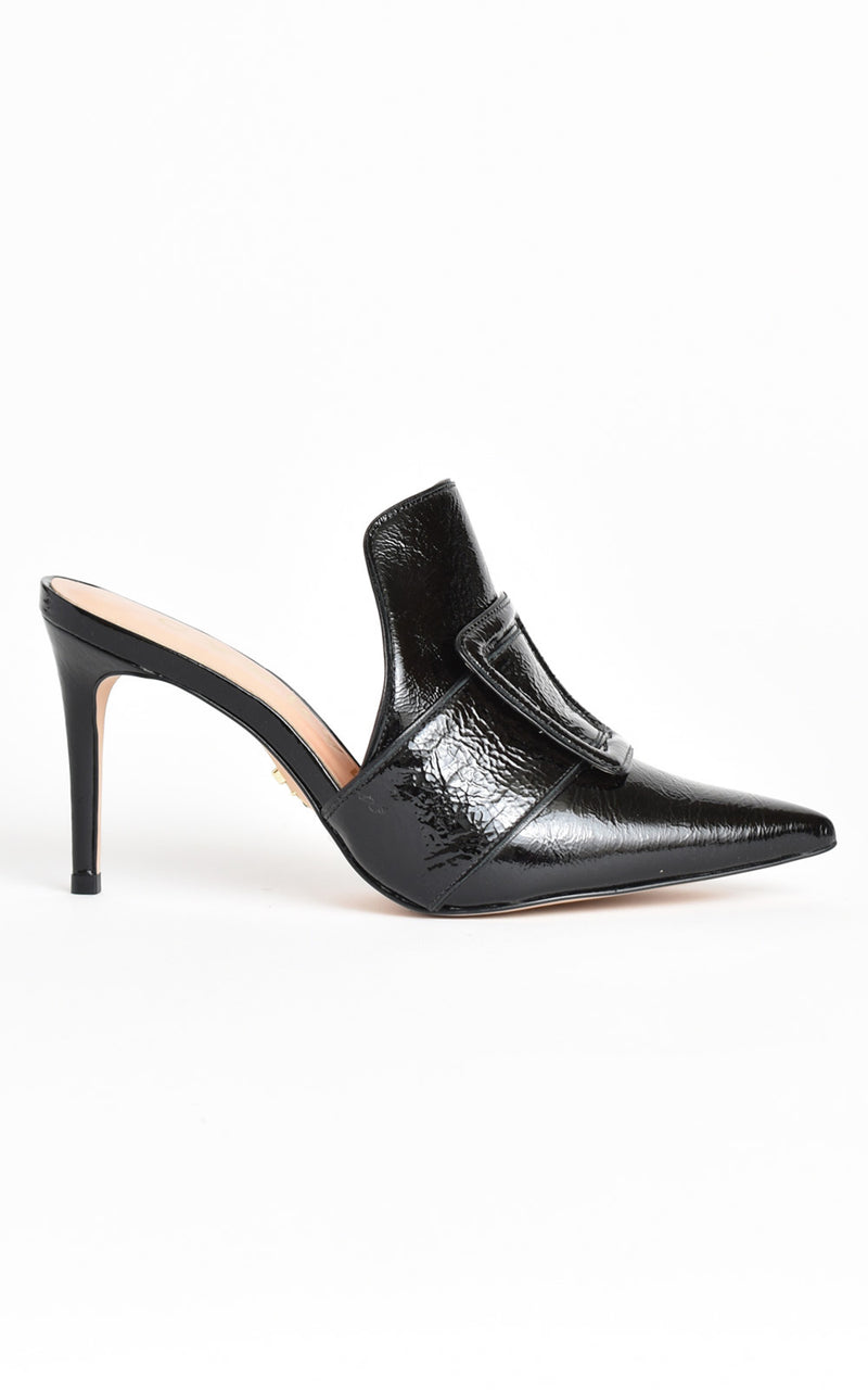 Carrano Buckle Mule Stiletto Heels Black