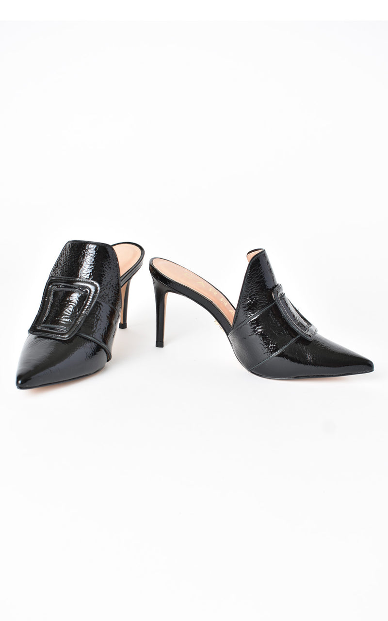 Carrano Buckle Mule Stiletto Heels Black
