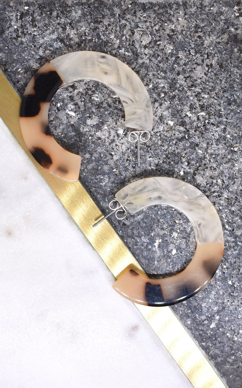 Shashi Peyton Lucite White/Tortoise Hoop Earrings